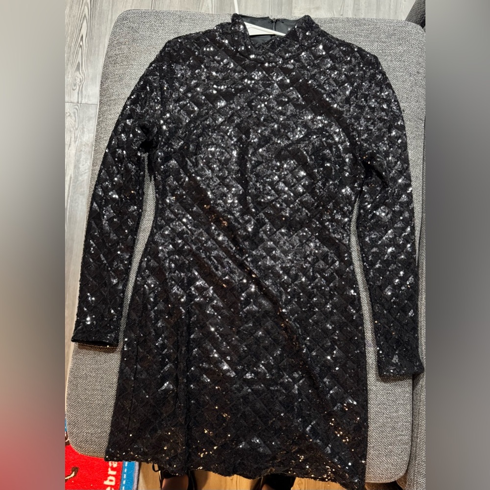 Fashion Nova Black Quilted Sequin Dress